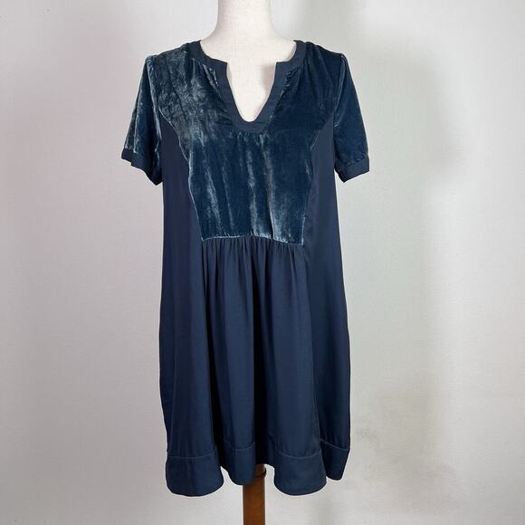 Maeve Anthropologie Velvet Dress Size Medium Green Mini Short Sleeve Tunic - Picture 1 of 14